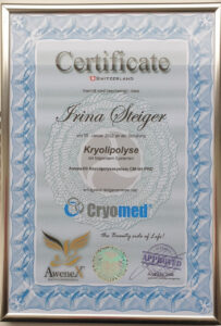 Zertifikat für Kryolipolyse. Nicht-invasive Fettabbau mit Kälteanwendung.